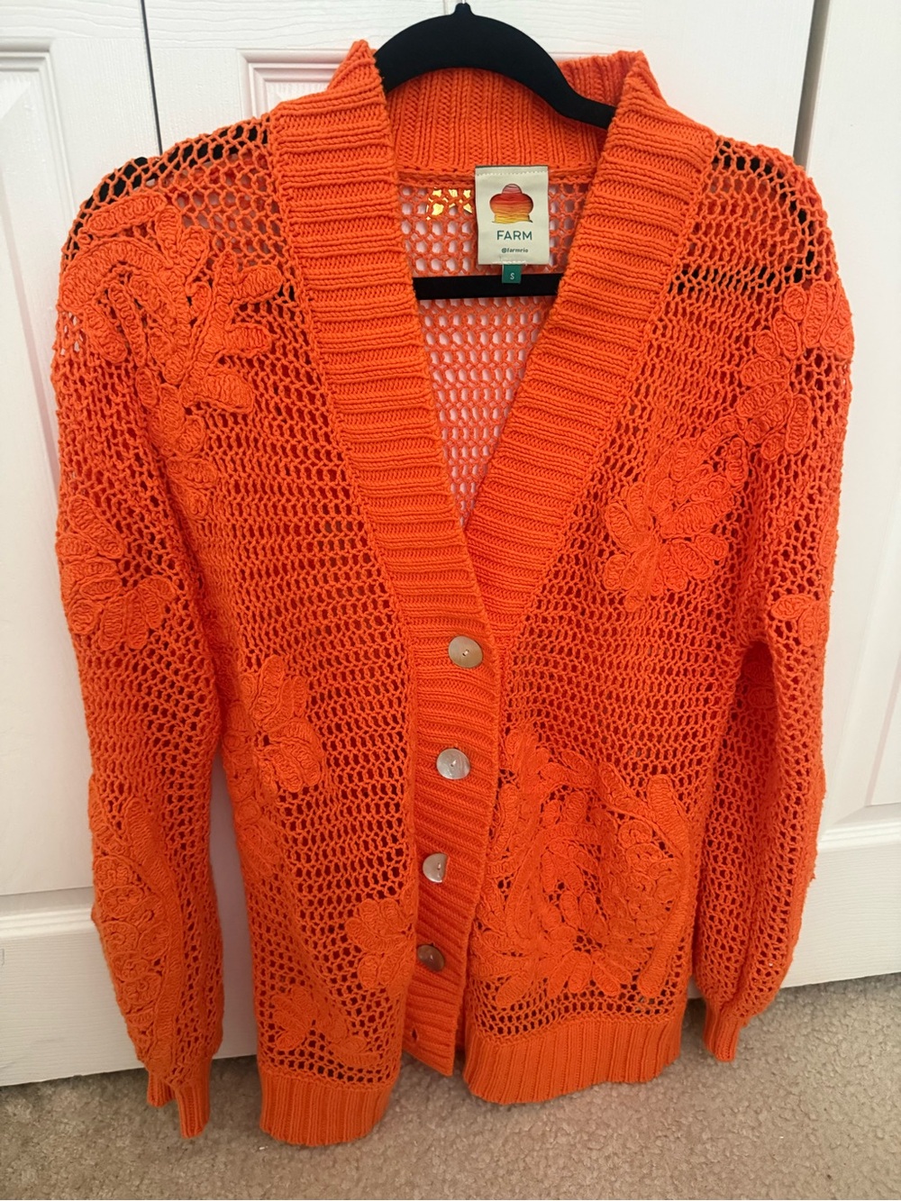 FARM Rio Orange Embroidered Knit Cardigan